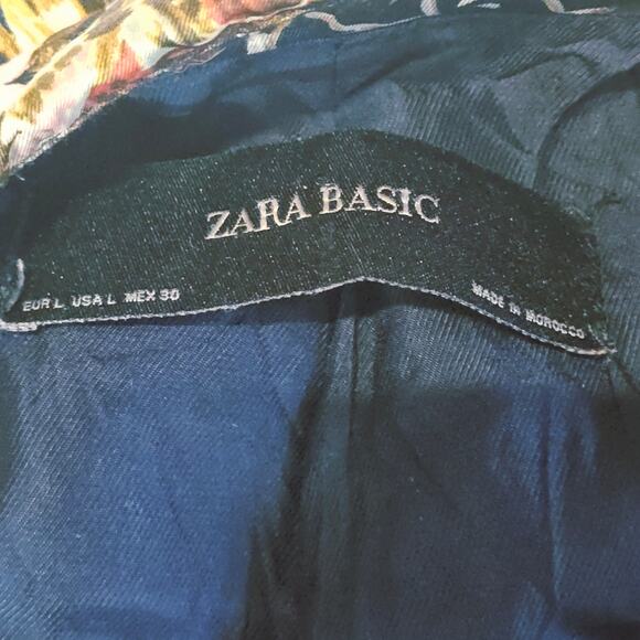 ZARA Glen Floral Satin Blazer Jacket Coat 3/4 Sleeve Womens L 3751 - Picture 3 of 9